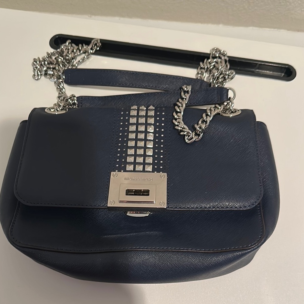 Michael Kors Navy Crossbody Bag with Silver Accents